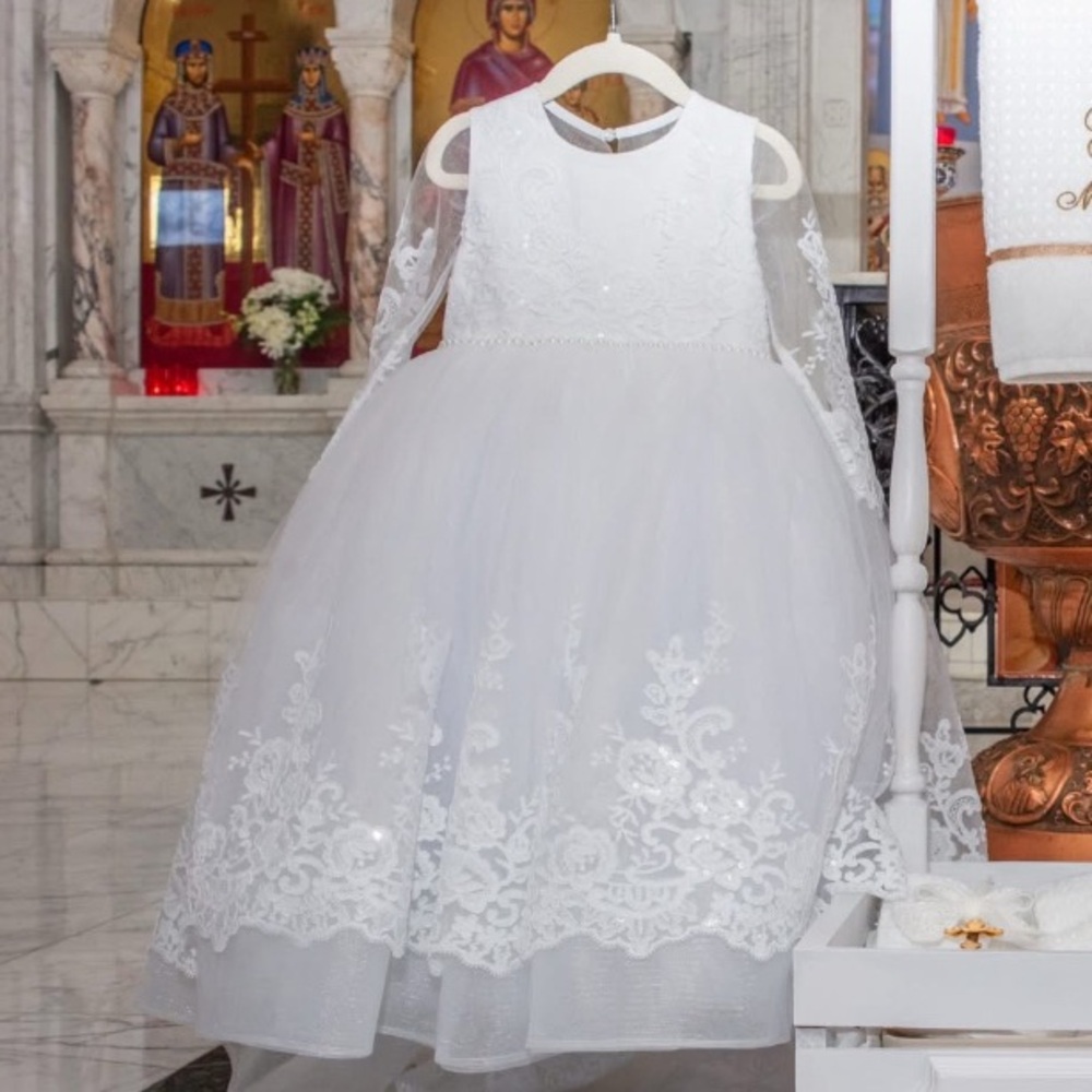 White Lace Christening Gown with Bonnet